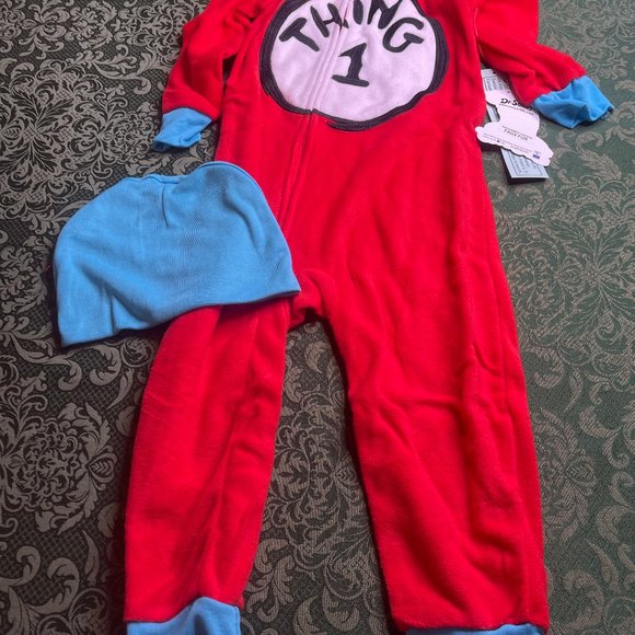NWT 4T 4 boys girls THING 1 sleeper CAT IN THE HAT costume pajamas dr seuss fall - Picture 2 of 5